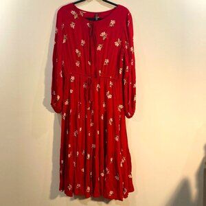 L.O.V. Sz S Oversized Bohemian  Tiered Skirt Balloon Sleeves Lined Maxi Dress